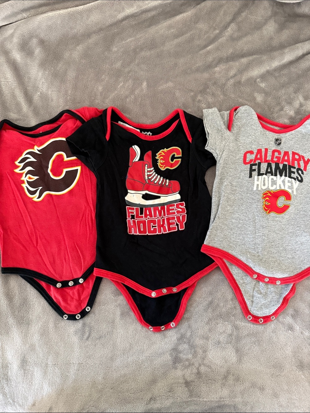 NHL Calgary Flames Baby Bodysuit Bundle - Red, Black, Gray